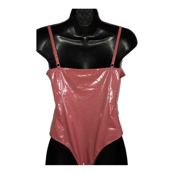 Mauve brown Pleather glossy padded spaghetti strap bustier bodysuit size Large - Picture 4 of 15